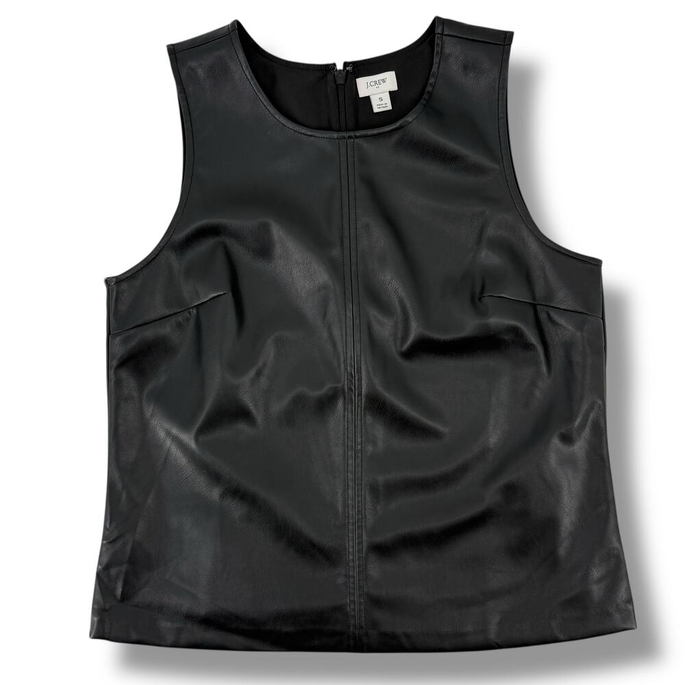 J. Crew Faux Leather Shell Tank Top Womens Size Small Black Lined